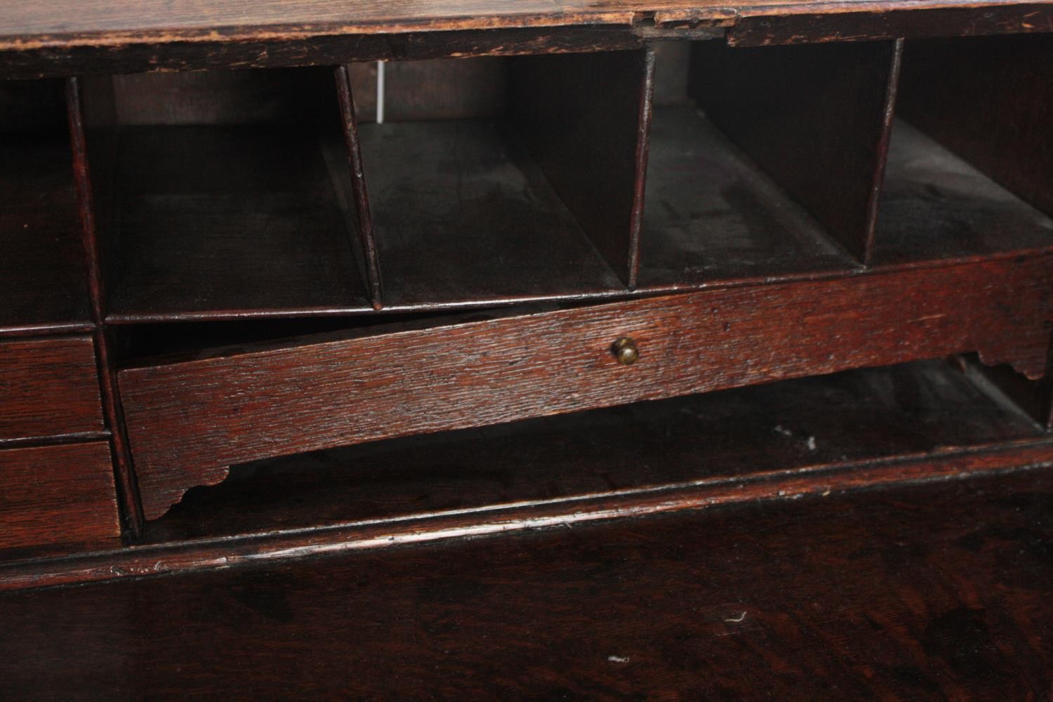 Bureau, Georgian oak with fitted interior. H.101 W.92 D.52cm. (Some wear and tear commensurate - Image 7 of 7