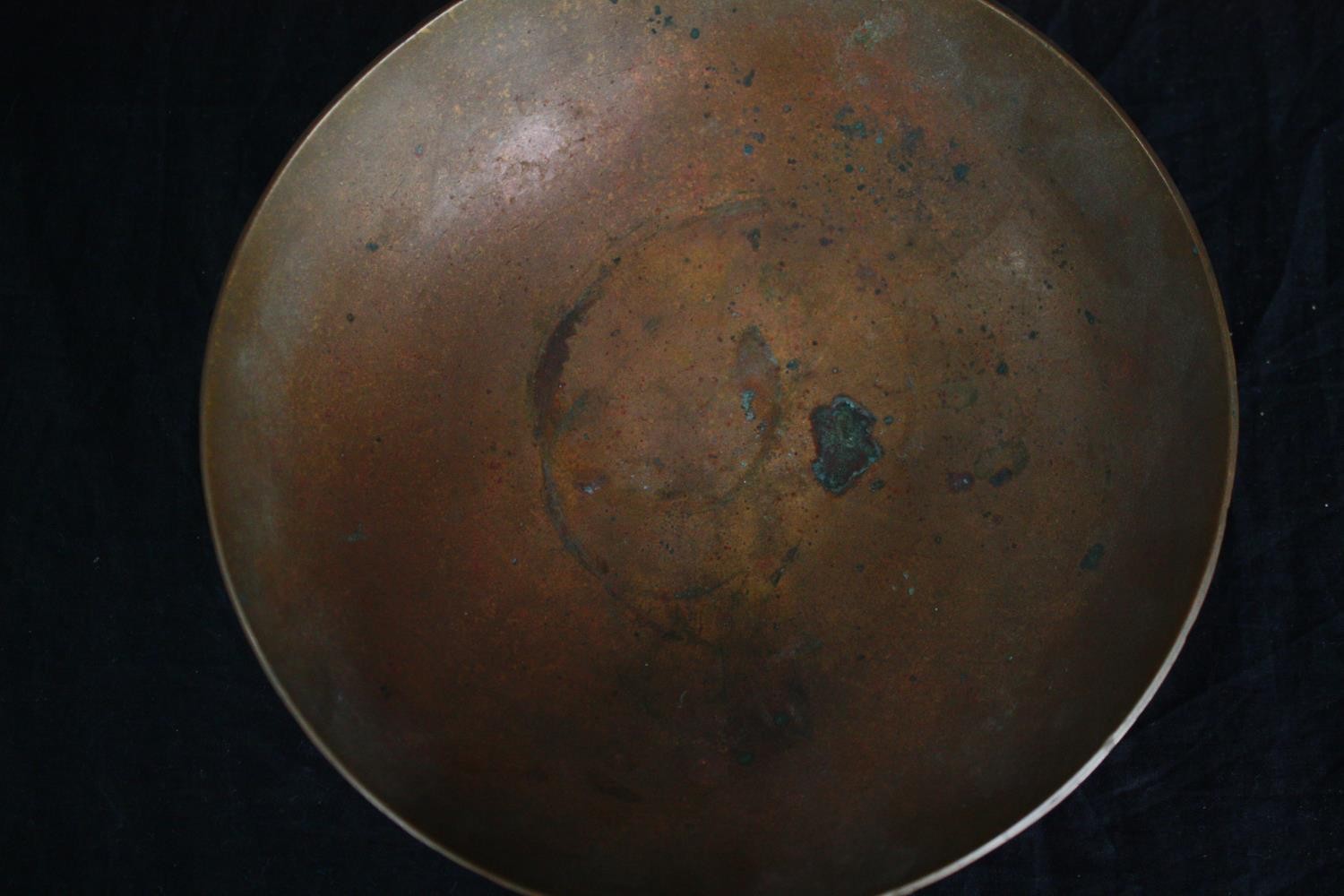 An early 20th century heavy copper and red enamel fruit bowl along with a textured glaze cylindrical - Image 7 of 7