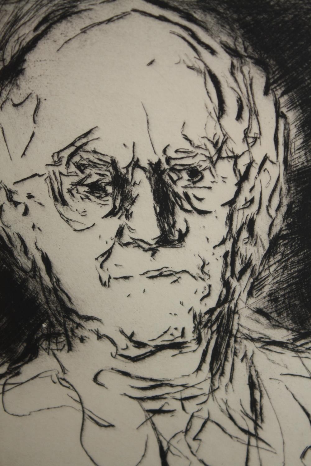 Milein Cosman (German. 1921-2017). A portrait of V. S. Pritchett (Sir Victor Pritchett). Etching.