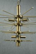 Brass ceiling lamp with six arms of lights. H.49cm.