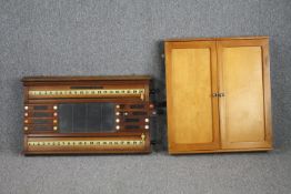 Burroughes & Watts antique snooker / billiards mahogany scoreboard with slate marking boards along