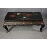 Coffee table, vintage lacquered Chinese with allover hand painted decoration. H.42 W.106 D.55cm.