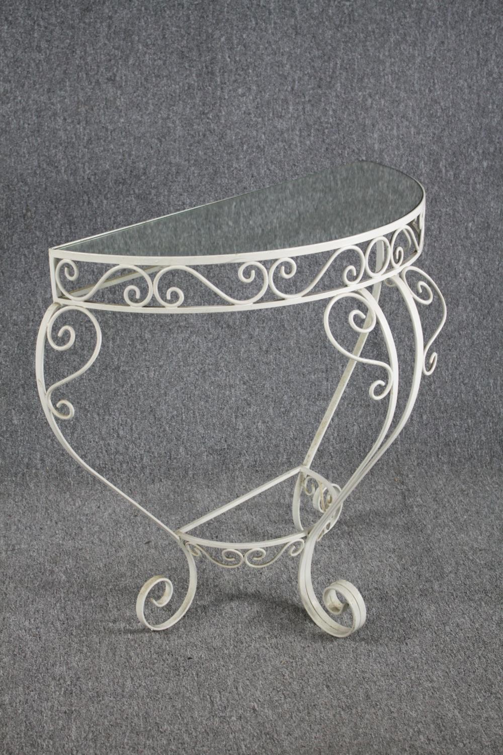 A vintage wrought iron and glass console table. H.77 W.75cm. - Image 3 of 4