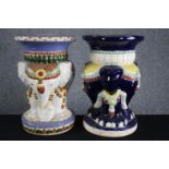 Two modern oriental style ceramic garden stools. Hand painted and well detailed. H.49cm. (largest)