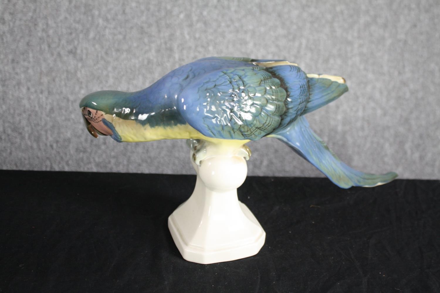 A Royal Dux porcelain parrot and a modern oriental style ceramic elephant. Hand painted and well - Image 3 of 8