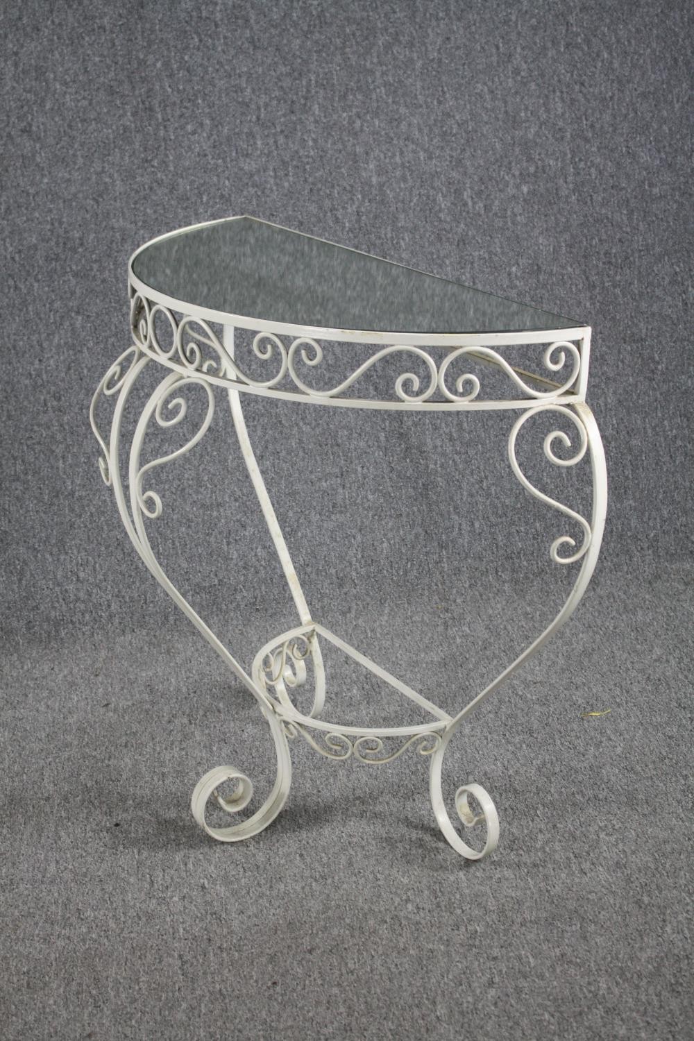 A vintage wrought iron and glass console table. H.77 W.75cm. - Image 4 of 4