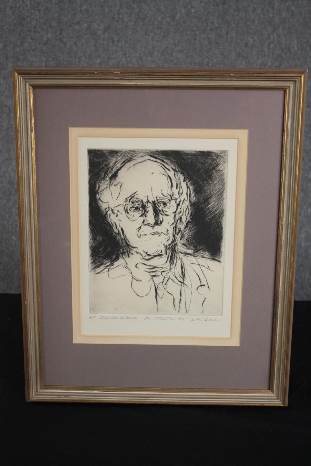 Milein Cosman (German. 1921-2017). A portrait of V. S. Pritchett (Sir Victor Pritchett). Etching. - Image 2 of 4