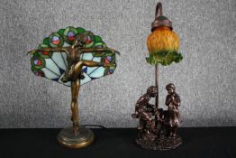 Two metal figurine lamps. H.45cm. (largest)