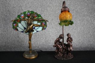 Two metal figurine lamps. H.45cm. (largest)