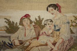 Victorian needlework embroidery. A framed sample panel. H.60 W.68cm.