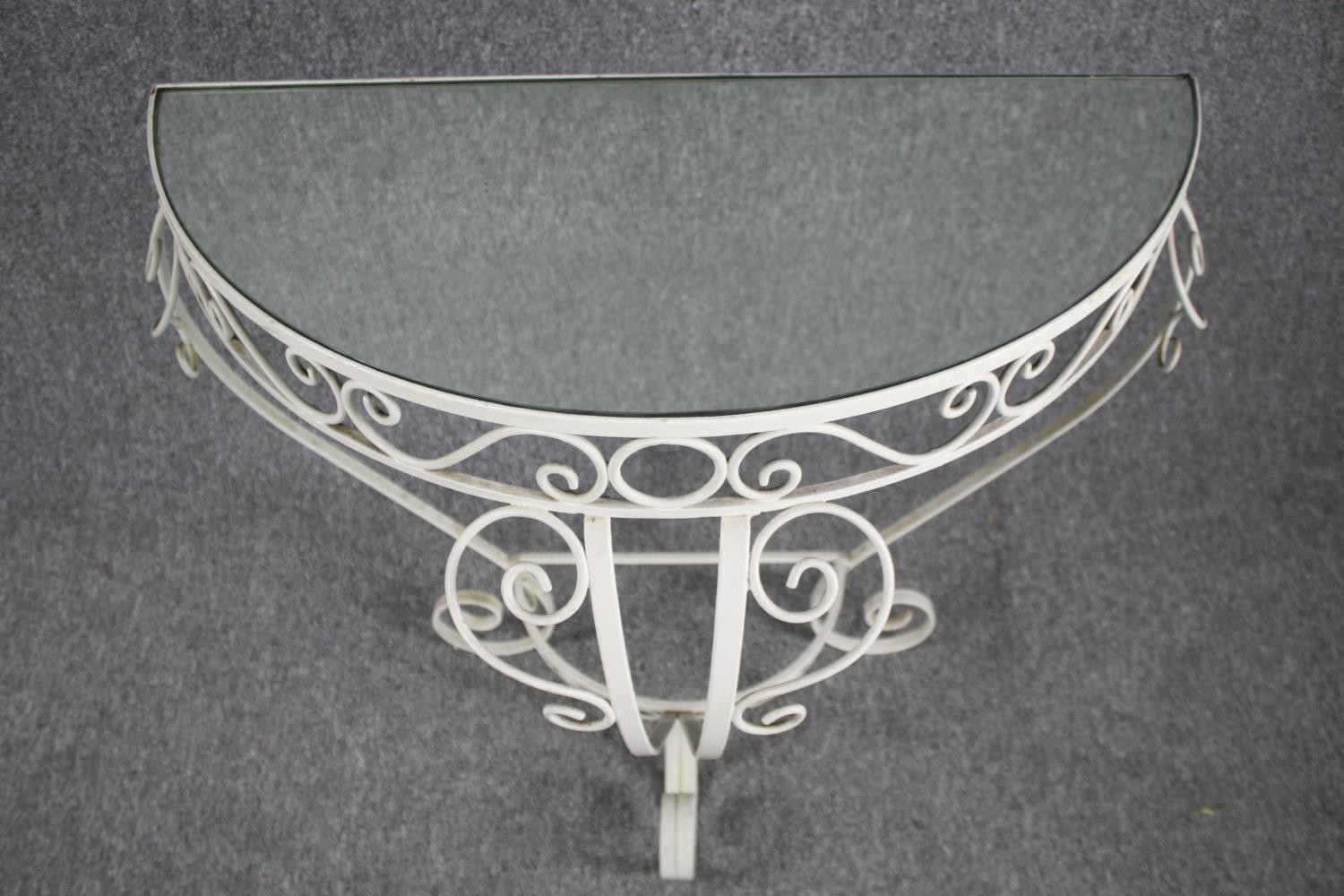 A vintage wrought iron and glass console table. H.77 W.75cm. - Image 2 of 4