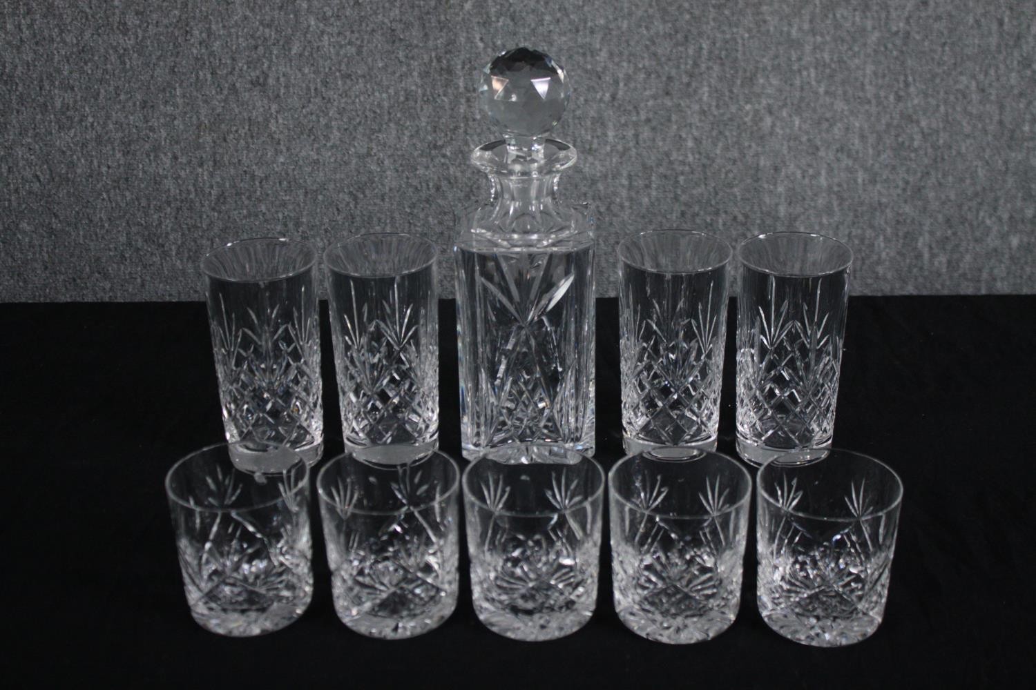 A crystal decanter with two sets of tumblers. H.28cm. (largest) - Image 2 of 4