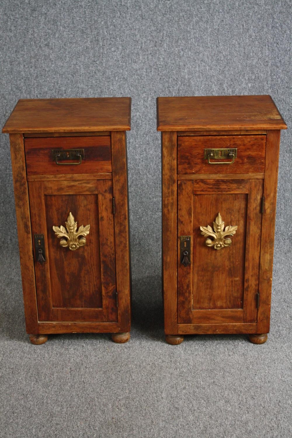 Bedside cabinets, 19th century North European pine. H.78 W.39 D.35cm.