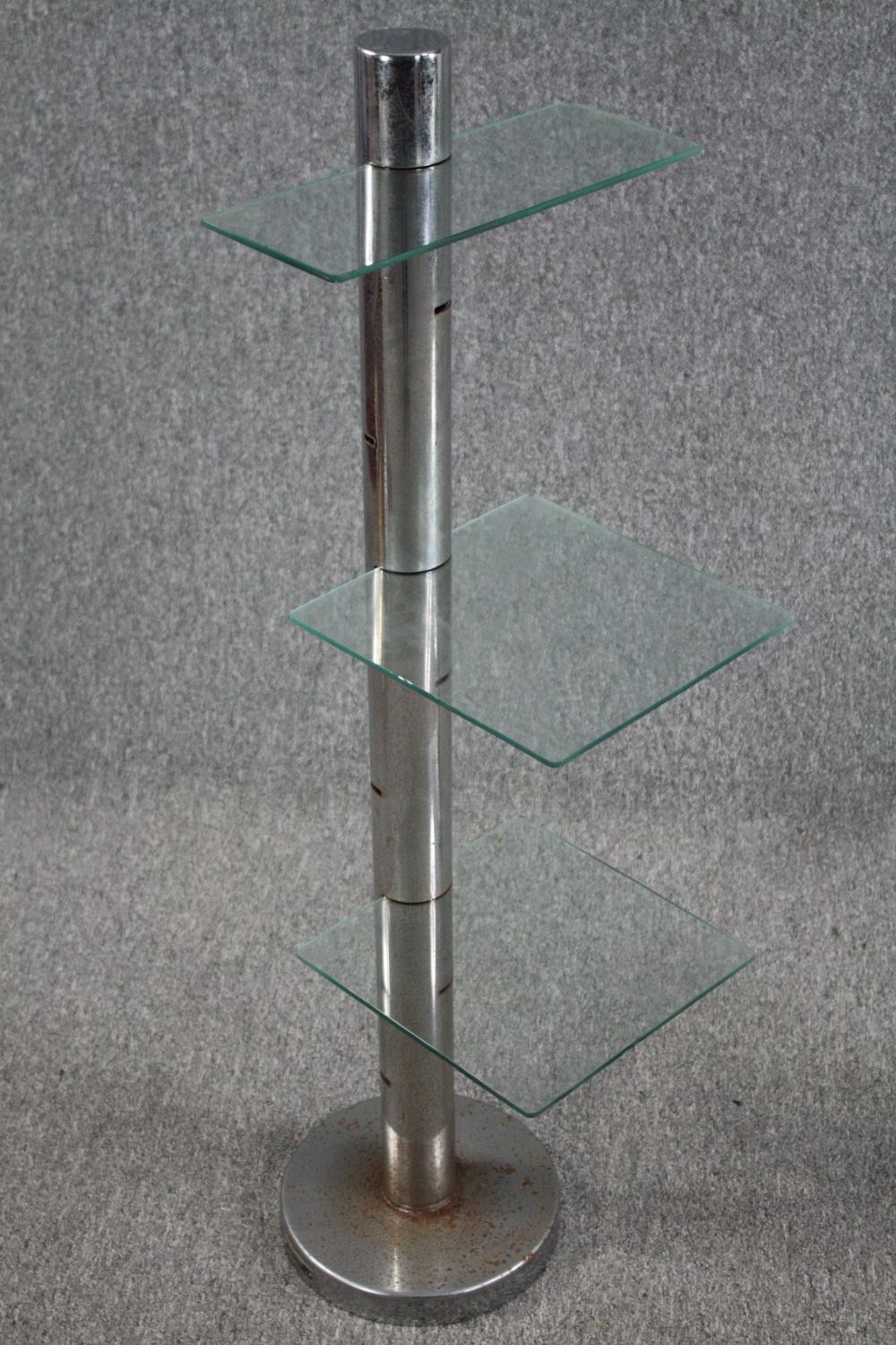 A pair of Art deco display stands with semi circle glass shelves. With six tiers of adjustable - Image 3 of 7