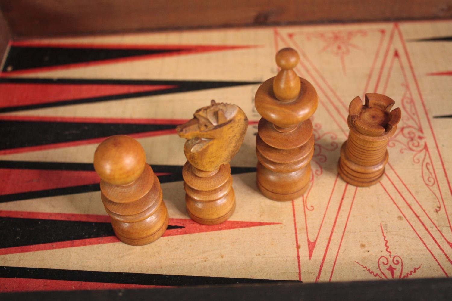 Two chess sets and pieces. One converts into a Backgammon board. L.36 W.19 D.8cm. (largest) - Image 3 of 4