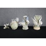 A mixed collection of bird theme ceramic vases. Made by 'Porceval Villamarchante, Valencia' and '