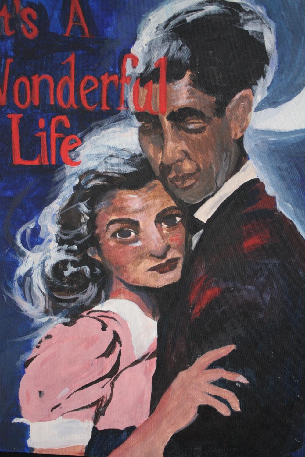 Gouache on board 'It's a Wonderful Life'. H.45 W.35cm.