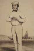 Lithograph. A portrait of the cricketer John Wisden who is best for launching Wisden Cricketers'
