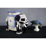 A Royal Dux porcelain parrot and a modern oriental style ceramic elephant. Hand painted and well