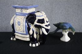 A Royal Dux porcelain parrot and a modern oriental style ceramic elephant. Hand painted and well
