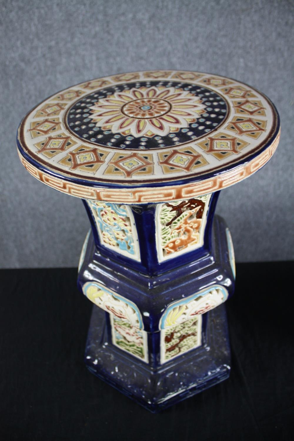 Two modern oriental style ceramic garden stools. Hand painted and decorated with carp. H.41cm. H. - Image 3 of 7