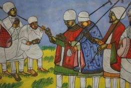 Ethiopian art. Painting on linen. Signed lower left by the artist. Framed and glazed. H.31 W.39cm.