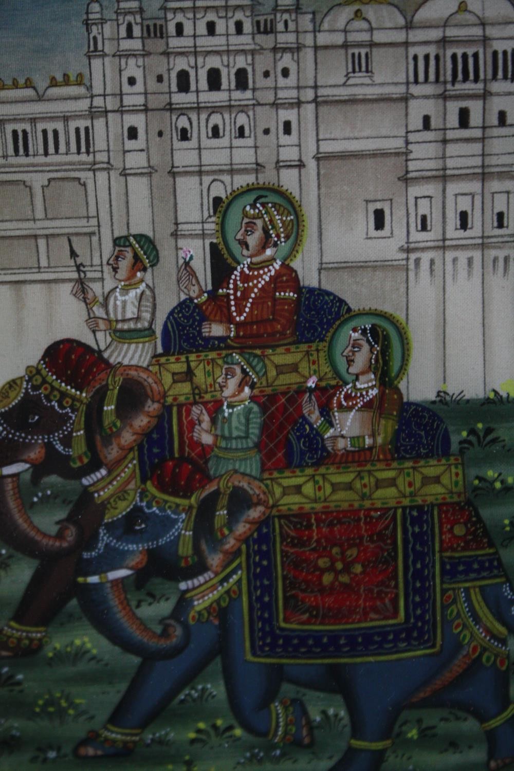 Two miniature Indo-Persian watercolours. Court procession with deities on elephants. Framed and - Image 3 of 4