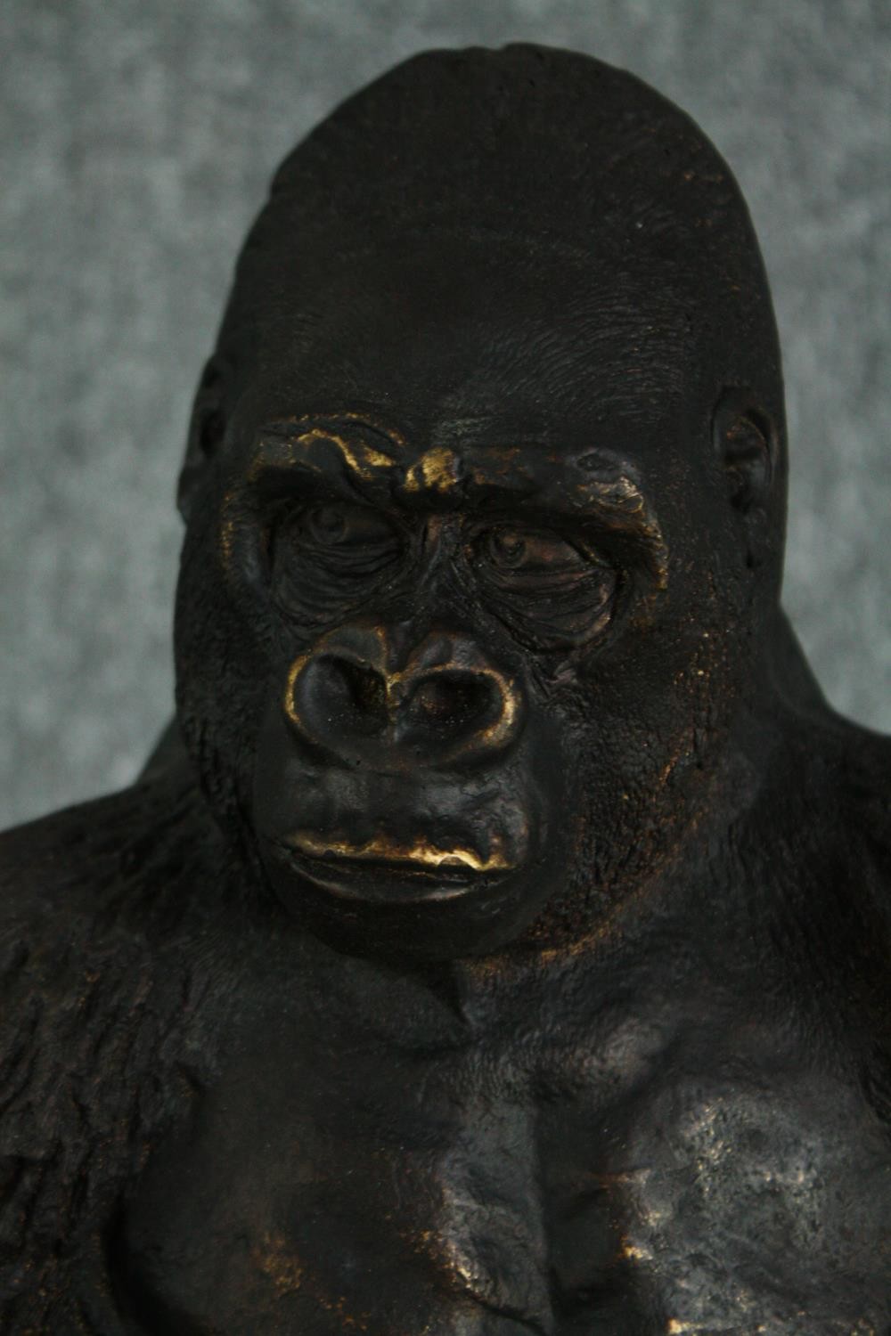 A large moulded figure. A gorilla finished in a distressed bronze type patina. H.40cm. - Image 2 of 4