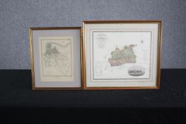 Two framed UK maps. Lambeth and Surrey. The Surrey map printed 1829 by Greenwood & Co. Framed and
