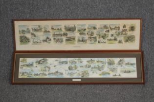 Two lithographs. 'The River Thames from the source to Greenwich' and 'The Pilgrims' Way. Framed
