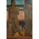 After Paul Gauguin. Nudes on a Tahitian Beach. Oil on board. A detailed and well studied hand