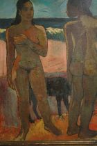 After Paul Gauguin. Nudes on a Tahitian Beach. Oil on board. A detailed and well studied hand