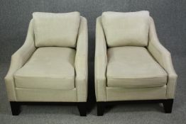 A pair of contemporary armchairs upholstered in calico. H.80 W.100 D.67cm. (each)