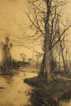 Henry Charles Fox (British. 1855-1929). Etching. Riverscape. Signed in pencil lower right. Framed