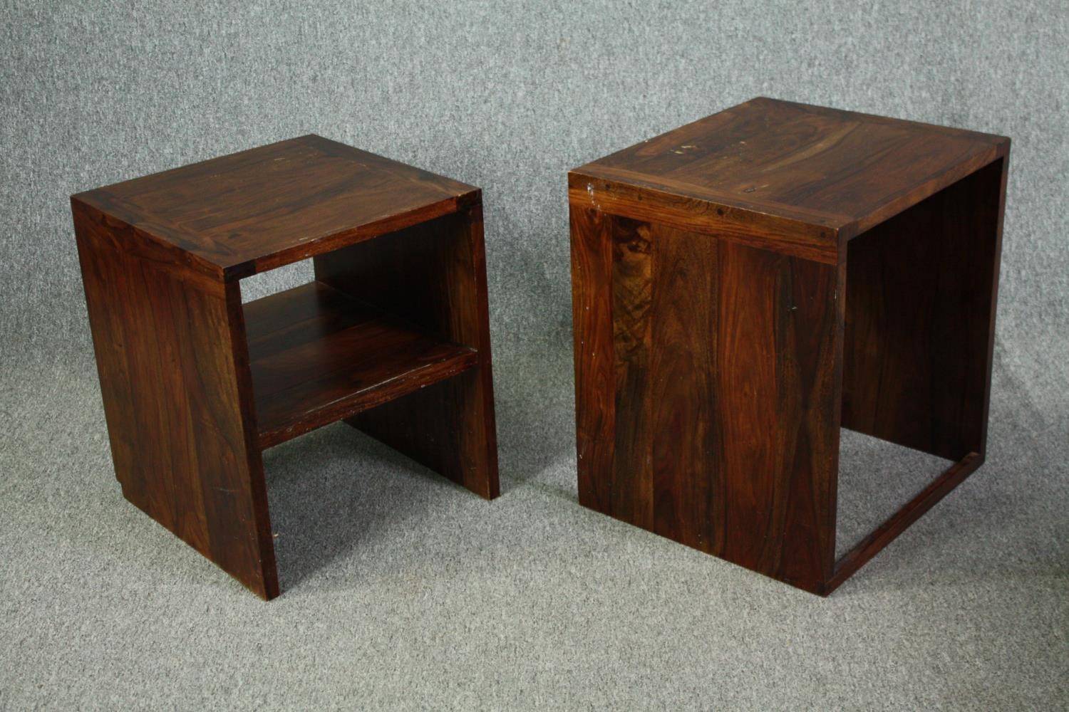 A nest of two occasional tables in Eastern hardwood. H.55 W.50 D.45cm. (largest) - Image 3 of 6