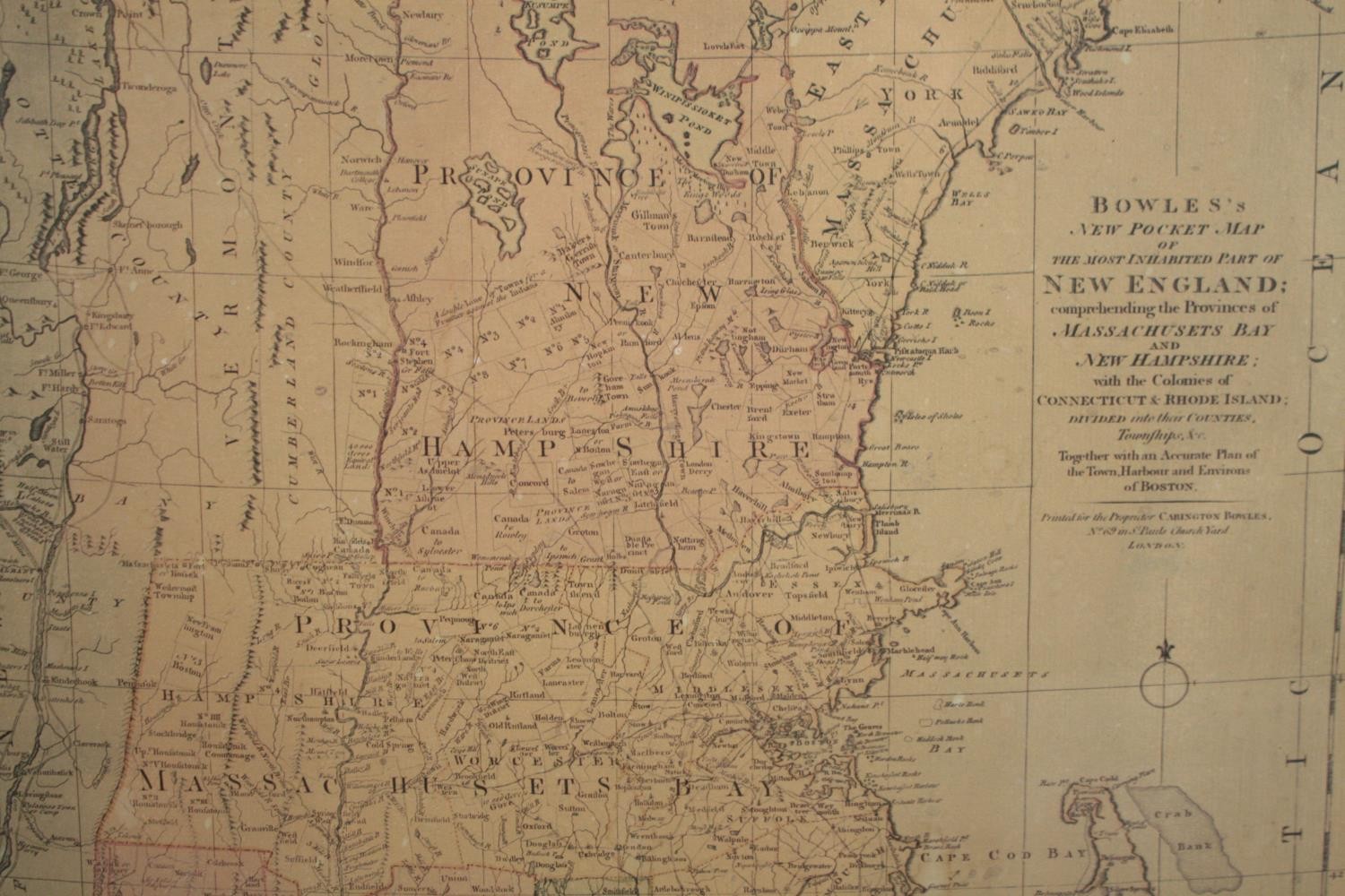'Bowles's new pocket map of the most inhabited part of New England; comprehending the provinces of - Image 3 of 4