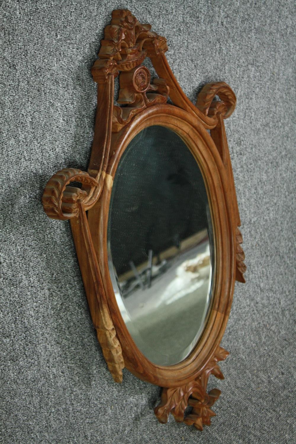 Wall mirror, 19th century style carved hardwood with swags and husks and fitted with a bevelled - Image 2 of 4
