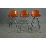 High stools, three mid century style with laminated backs and seats on chrome base. H.80cm. (each)