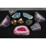 A collection of ten agate geode pieces, some dyed. L.21cm. (largest)