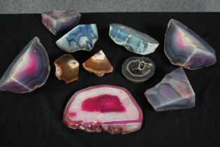 A collection of ten agate geode pieces, some dyed. L.21cm. (largest)