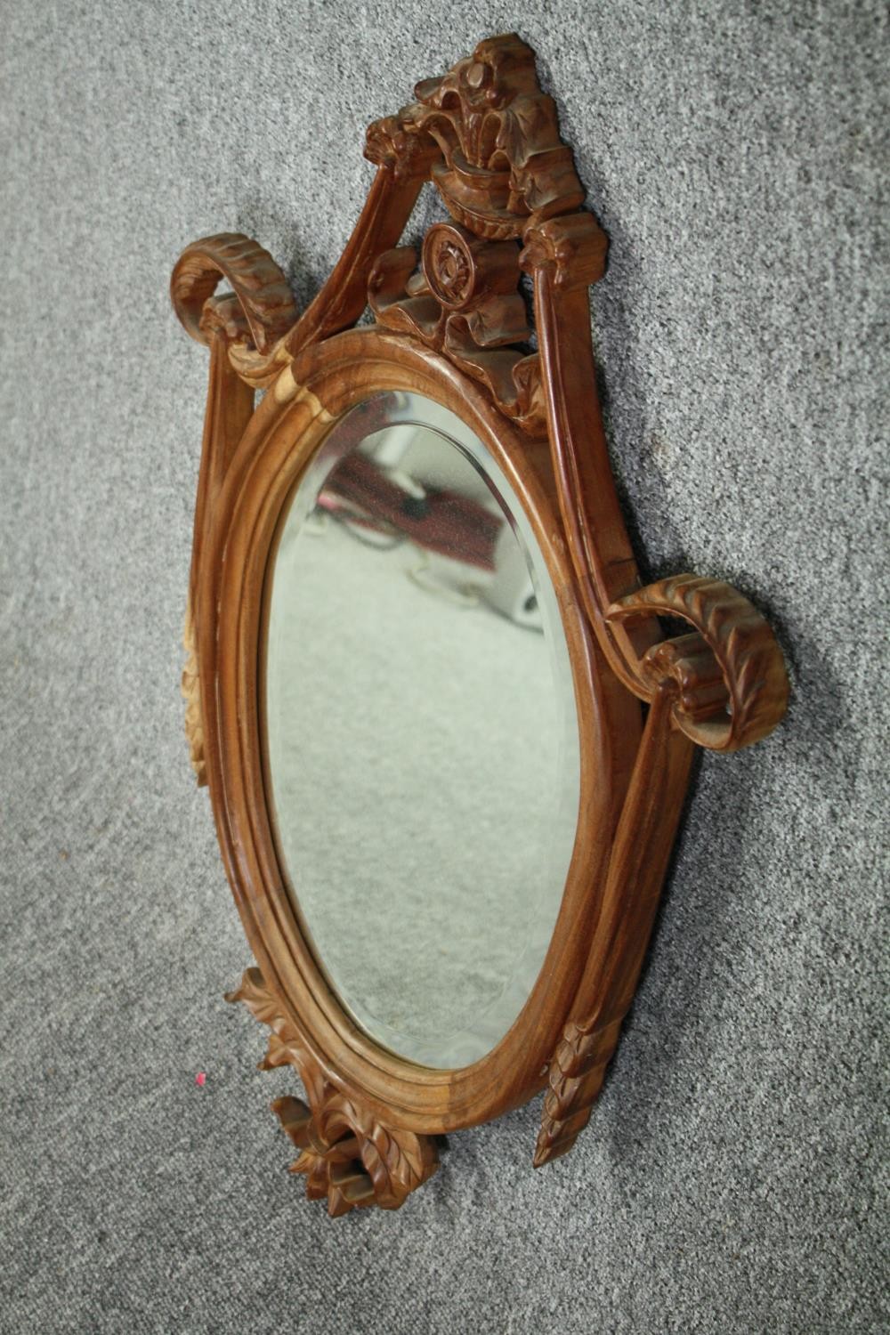 Wall mirror, 19th century style carved hardwood with swags and husks and fitted with a bevelled - Image 3 of 4