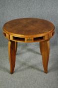 Centre table, Art Deco in sycamore with parquetry top by Jules Leleu. H.73 Dia.84cm.