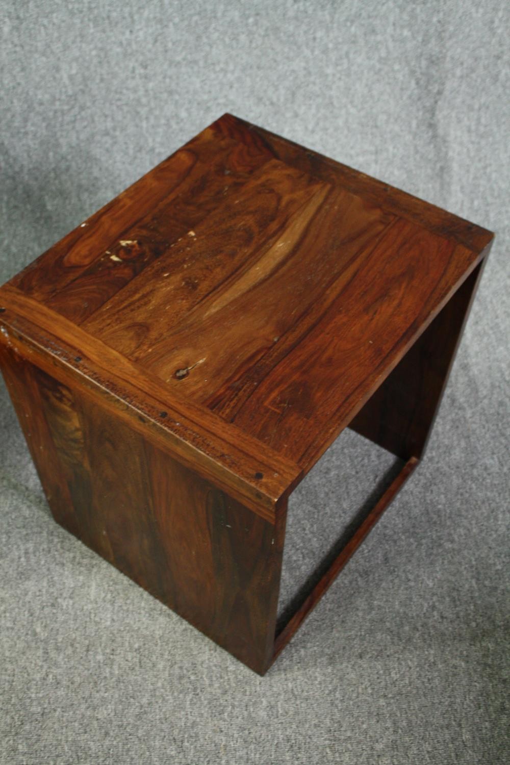 A nest of two occasional tables in Eastern hardwood. H.55 W.50 D.45cm. (largest) - Image 4 of 6