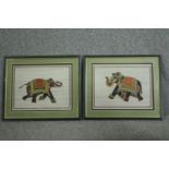 Mid to late twentieth century. A pair of large Indian elephant paintings on linen. Highly detailed