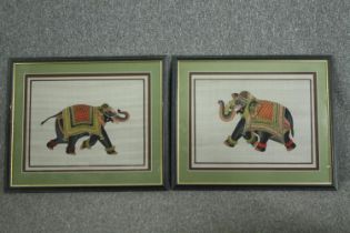 Mid to late twentieth century. A pair of large Indian elephant paintings on linen. Highly detailed