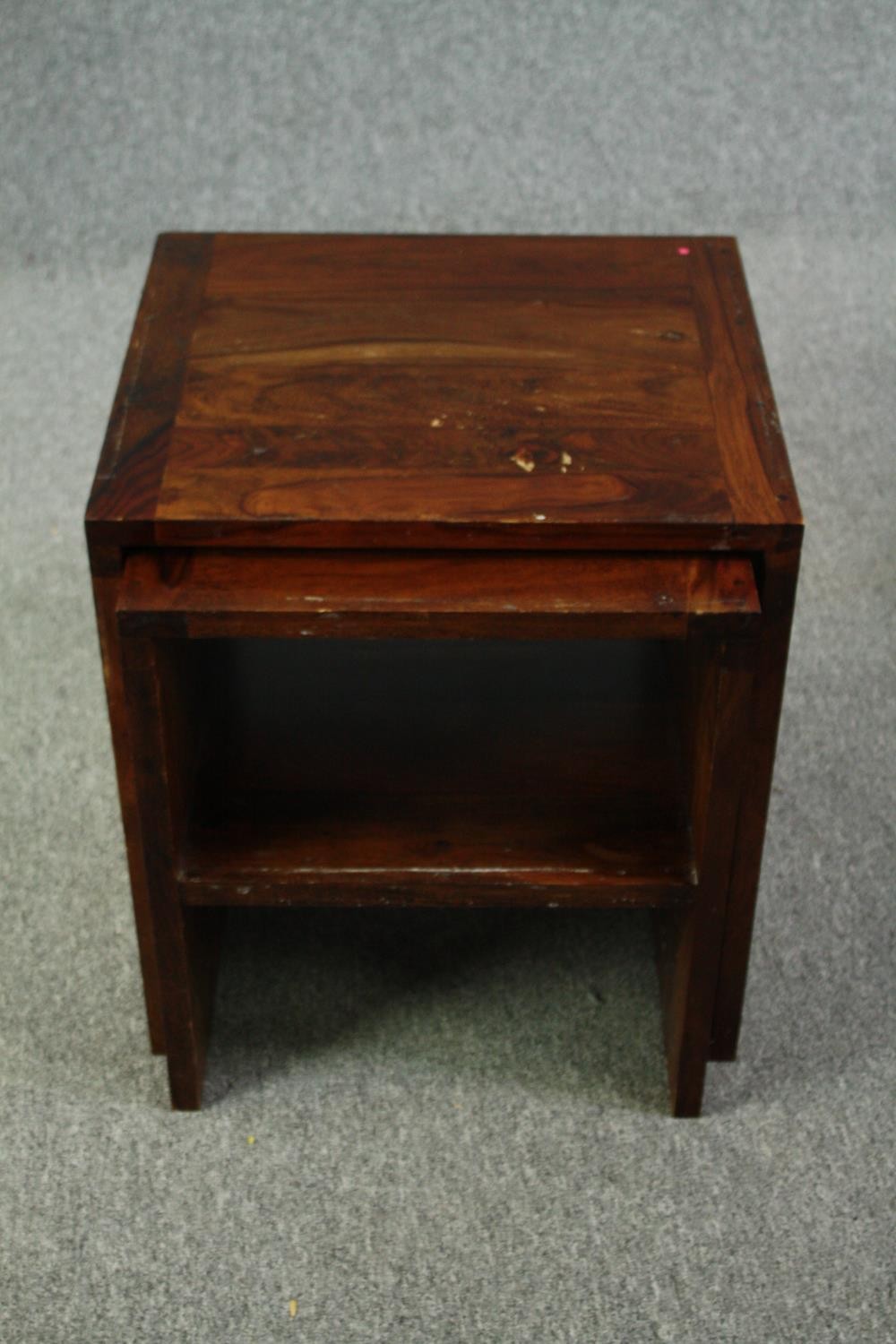 A nest of two occasional tables in Eastern hardwood. H.55 W.50 D.45cm. (largest) - Image 6 of 6