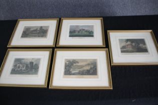 Four hand coloured engravings. H.25 W.30cm. (largest)
