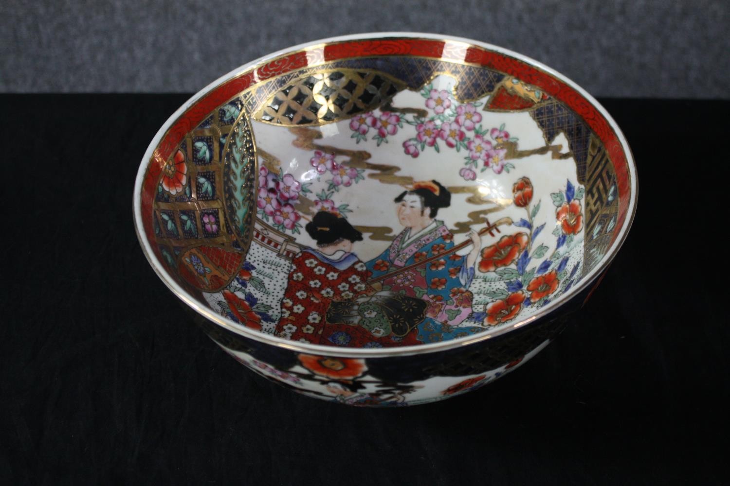 Two twentieth century Japanese Imari bowls and a lidded jar. Dia.31cm. (largest) - Image 2 of 9