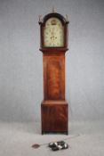 Longcase clock, Georgian mahogany and crossbanded case with satinwood string inlay, painted face and