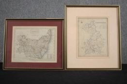 Two engraved maps of Suffolk and Cambridge. Framed and glazed. H.39 W.33cm. (largest)